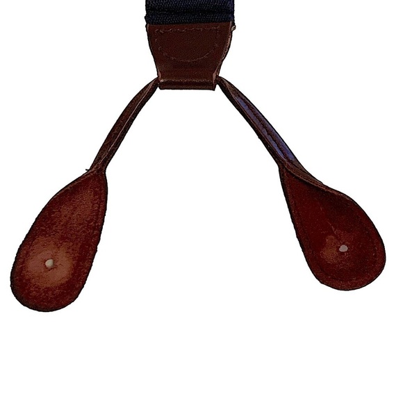 UNBRANDED Tan/Blue Geometric Pattern Textile and Leather Button On Suspenders - Picture 8 of 8